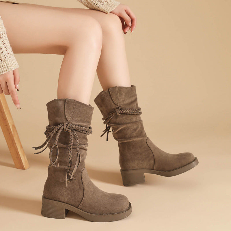Fransen Stiefel Damen in Khaki