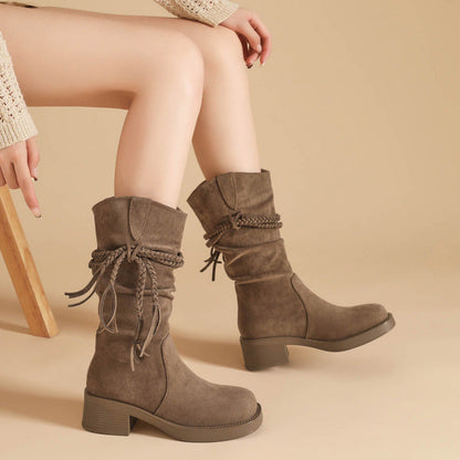 Fransen Stiefel Damen in Khaki