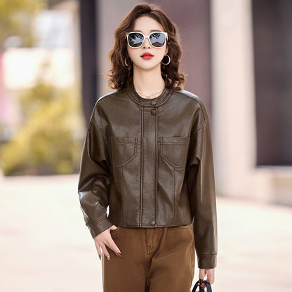 Stehkragen Kunstleder Jacke Damen – Ansicht 4
