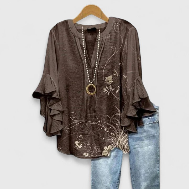 Women's Floral Blouse with Ruffle Sleeves — Sizes S to 3XL 4
