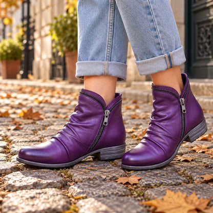 Damen Kunstleder Ankle Boots Herbst in Violett