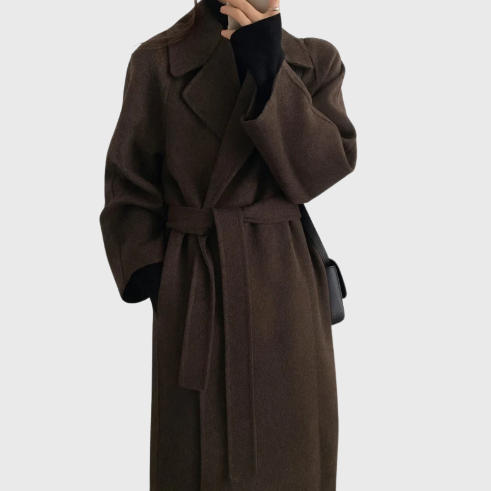 Women's Wool Blend Belted Coat — Elegant Longline Winter Layer 1