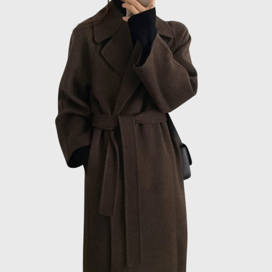 Women's Wool Blend Belted Coat — Elegant Longline Winter Layer 1