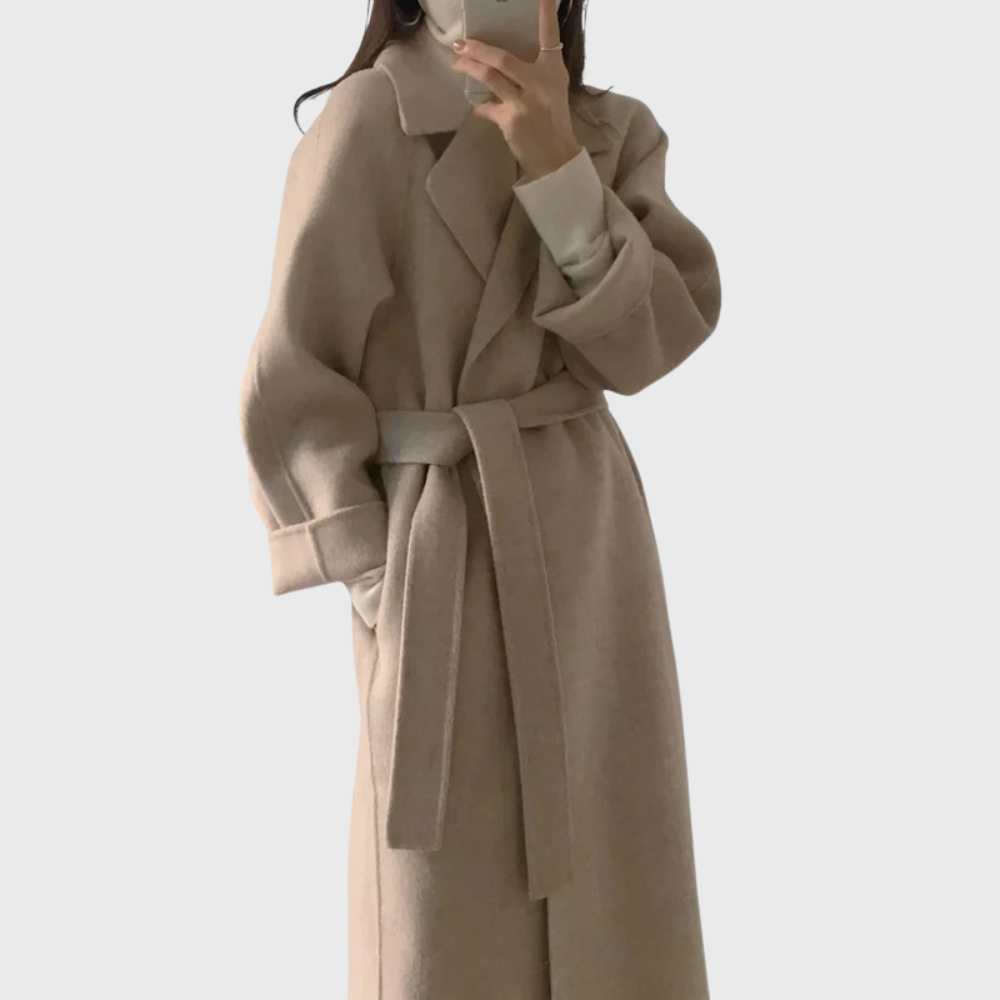 Women's Wool Blend Belted Coat — Elegant Longline Winter Layer 2
