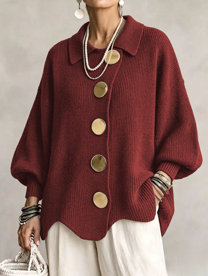 Kaelinae Oversized Cardigan Women — Heavyweight Knit Gold Buttons 7
