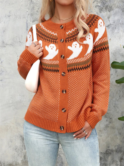 Women's Halloween Ghost Knit Sweater – Polka Dot Crew Neck 1
