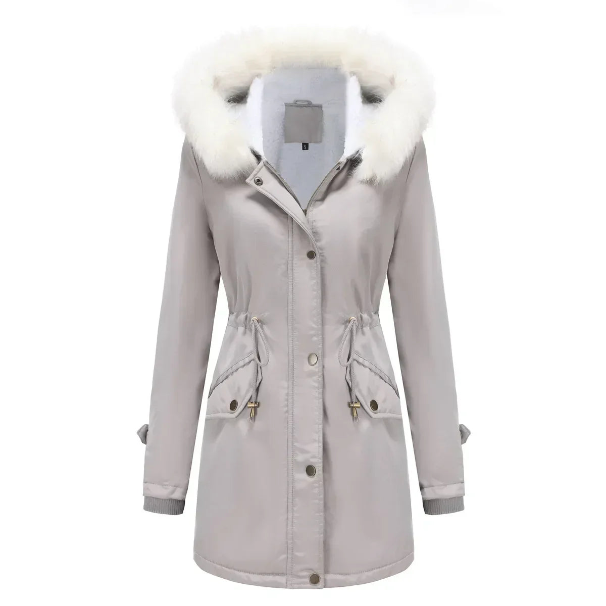 Women's Parka Jacket Faux Fur Hood & Sherpa Lining Drawstring 8
