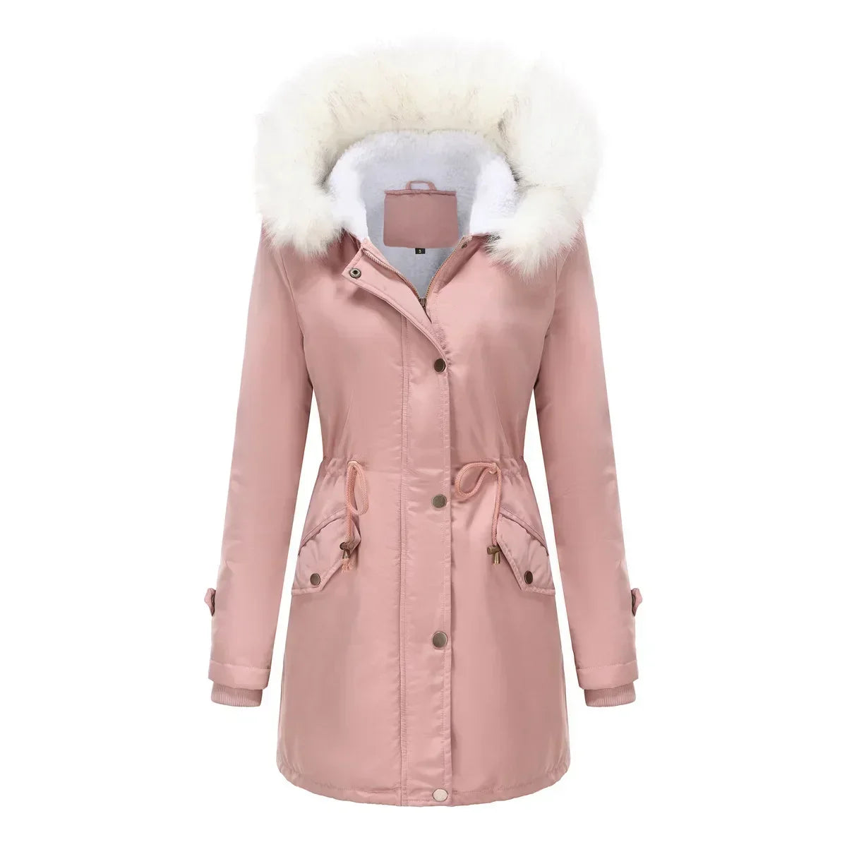 Women's Parka Jacket Faux Fur Hood & Sherpa Lining Drawstring 7