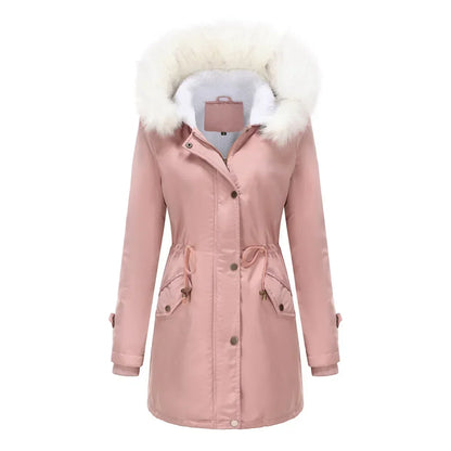 Women's Parka Jacket Faux Fur Hood & Sherpa Lining Drawstring 7