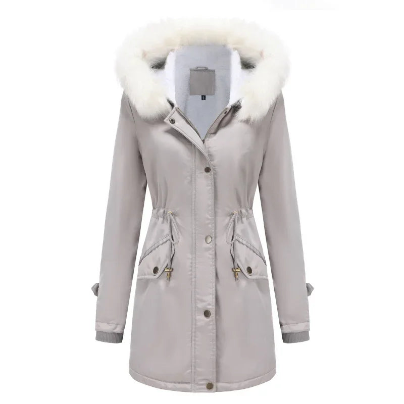 Women's Parka Jacket Faux Fur Hood & Sherpa Lining Drawstring 5