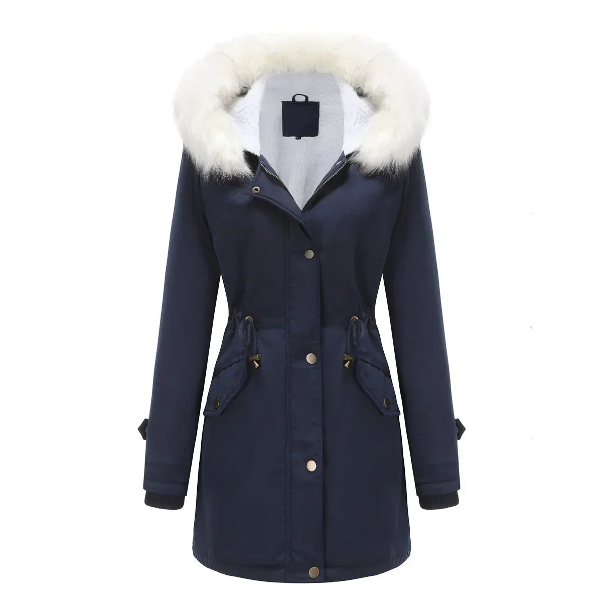 Women's Parka Jacket Faux Fur Hood & Sherpa Lining Drawstring 11