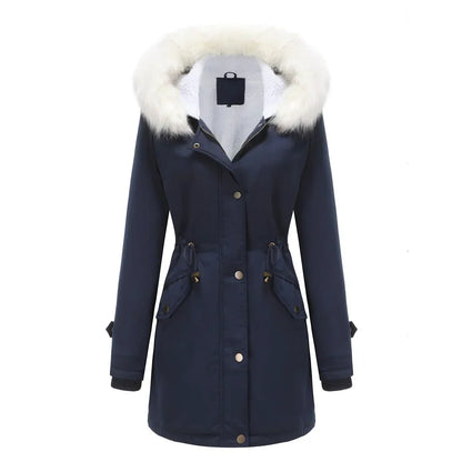 Women's Parka Jacket Faux Fur Hood & Sherpa Lining Drawstring 11