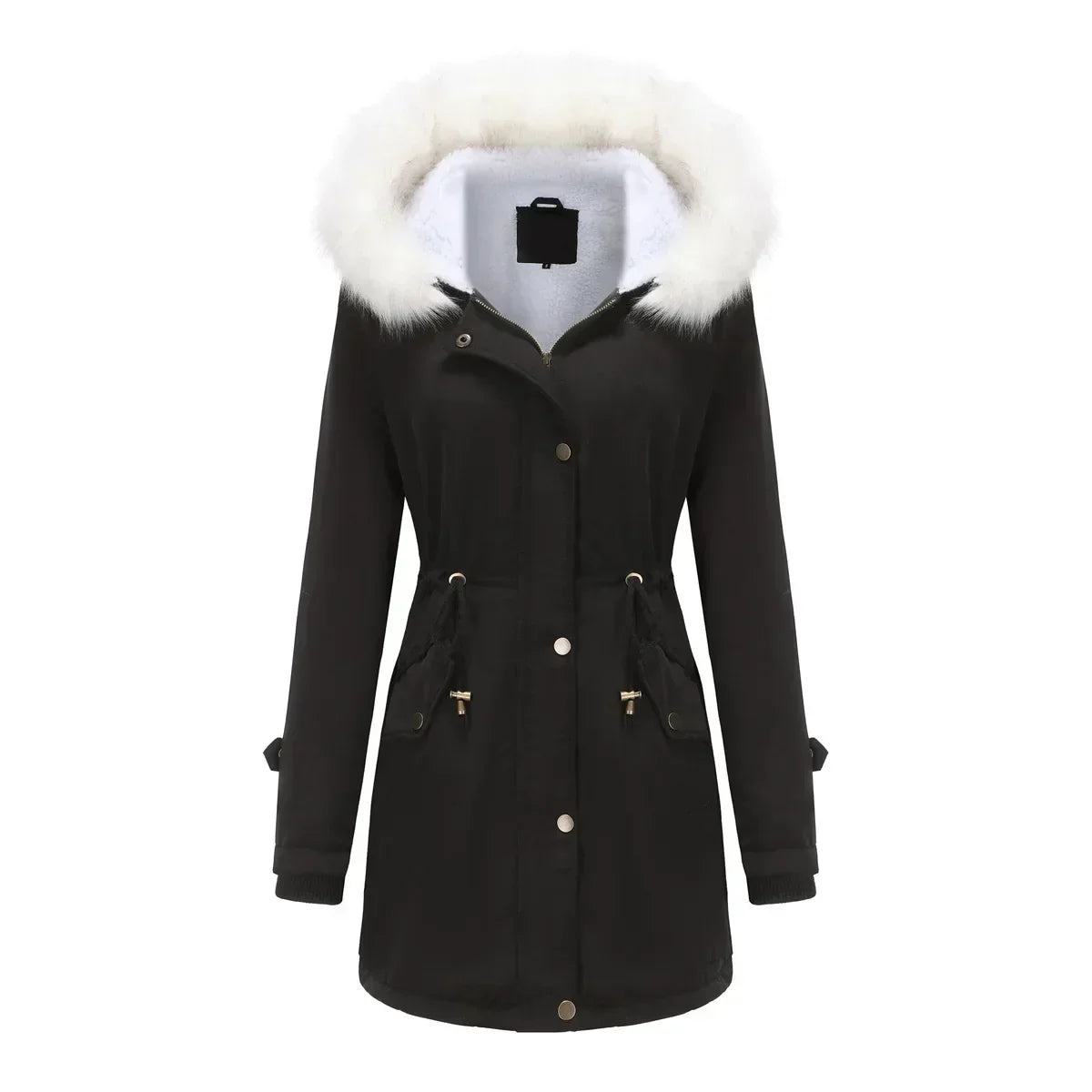 Women's Parka Jacket Faux Fur Hood & Sherpa Lining Drawstring 9