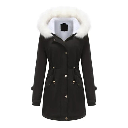 Women's Parka Jacket Faux Fur Hood & Sherpa Lining Drawstring 9