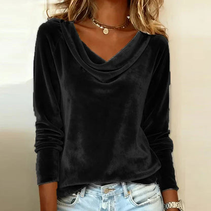 Women's Velvet Top with Draped Neckline — Elegant & Soft 3