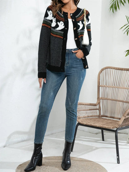 Women's Halloween Ghost Knit Sweater – Polka Dot Crew Neck 4