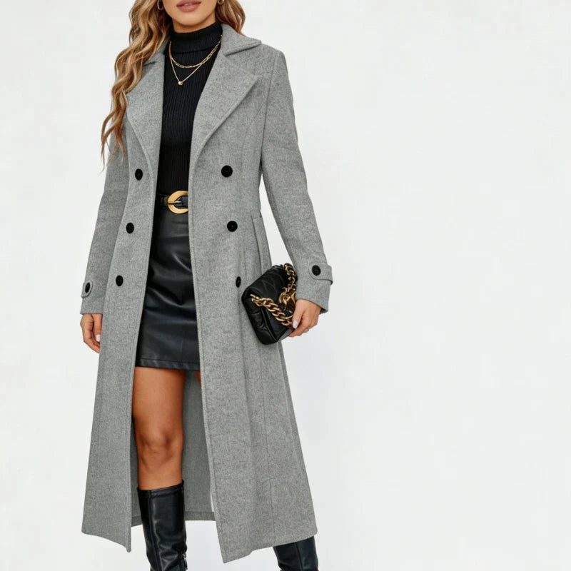 Double Breasted Wool Coat Women — Tailored Floor-Length 4