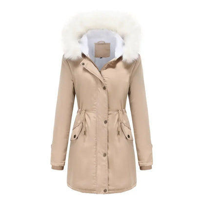 Women's Parka Jacket Faux Fur Hood & Sherpa Lining Drawstring 10