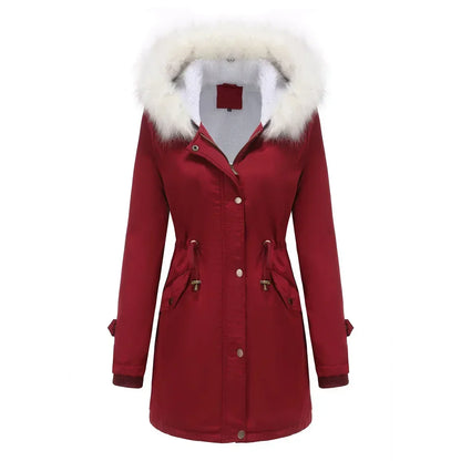 Women's Parka Jacket Faux Fur Hood & Sherpa Lining Drawstring 6
