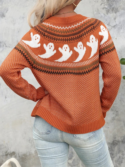 Women's Halloween Ghost Knit Sweater – Polka Dot Crew Neck 2