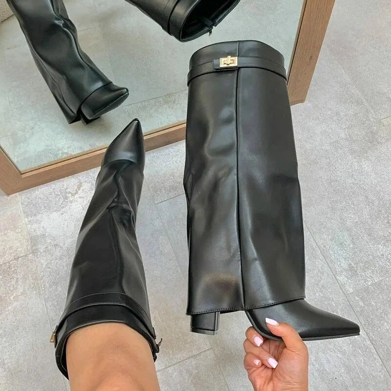 Women's Leather Thigh-High Boots with Buckle — Elegant Style 8