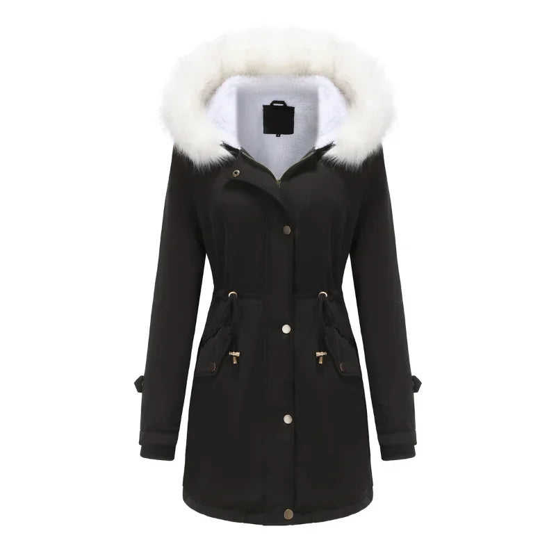 Women's Parka Jacket Faux Fur Hood & Sherpa Lining Drawstring 4