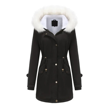 Women's Parka Jacket Faux Fur Hood & Sherpa Lining Drawstring 4