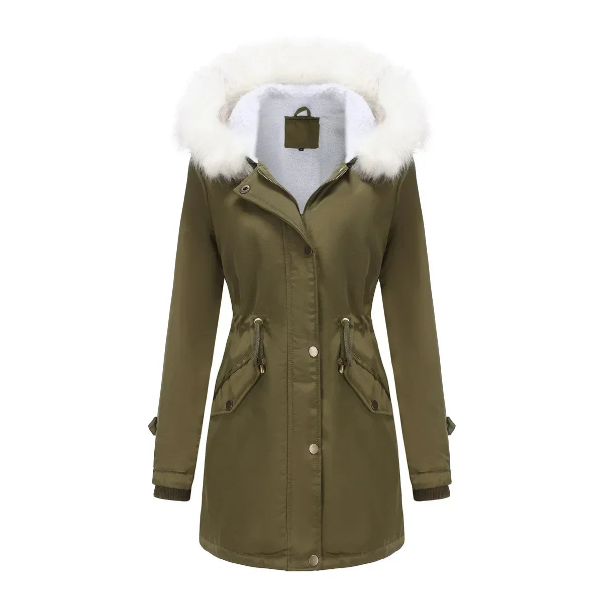 Women's Parka Jacket Faux Fur Hood & Sherpa Lining Drawstring 12