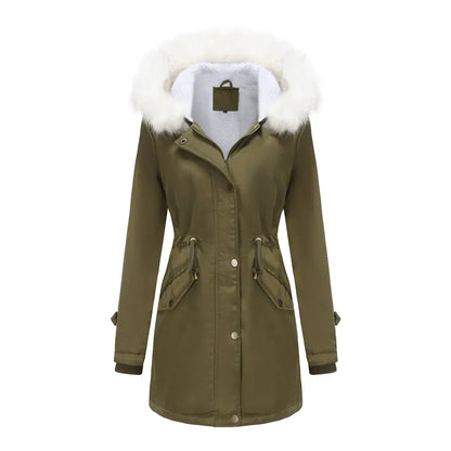 Women's Parka Jacket Faux Fur Hood & Sherpa Lining Drawstring 12