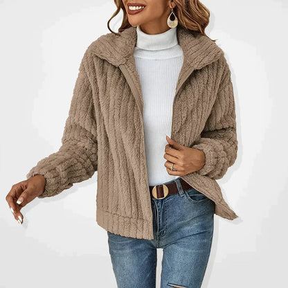 Women's Plush Fleece Zip-Up Jacket — Wide Collar Soft Warm 4
