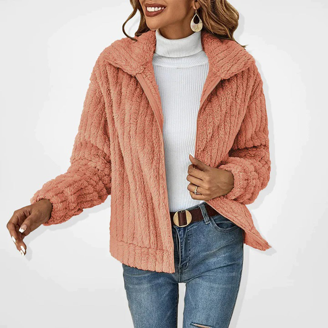 Women's Plush Fleece Zip-Up Jacket — Wide Collar Soft Warm 2