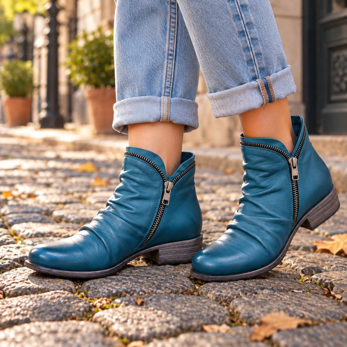 Damen Kunstleder Ankle Boots Herbst in Blau