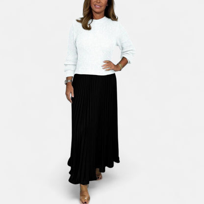 Women's Pleated Knit Maxi Dress — Long Sleeve Ribbed 8