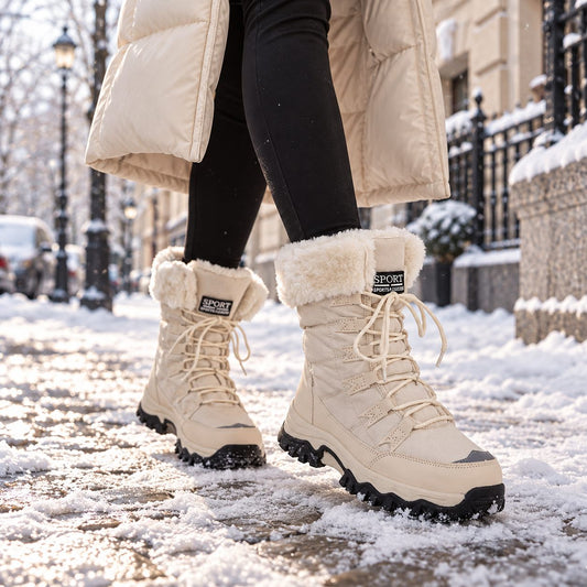 Damen Winterstiefel Warm Gefüttert in Beige