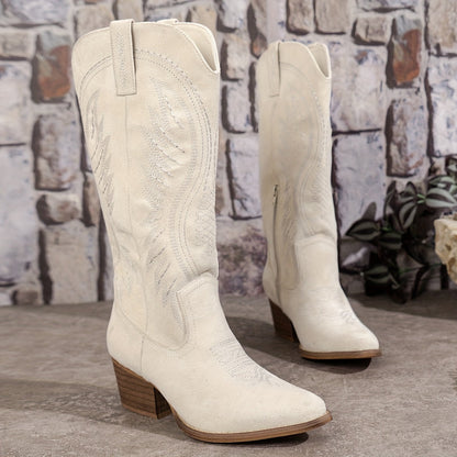 Women's Cowboy Boots Tall — Embroidered Western Block Heel 8