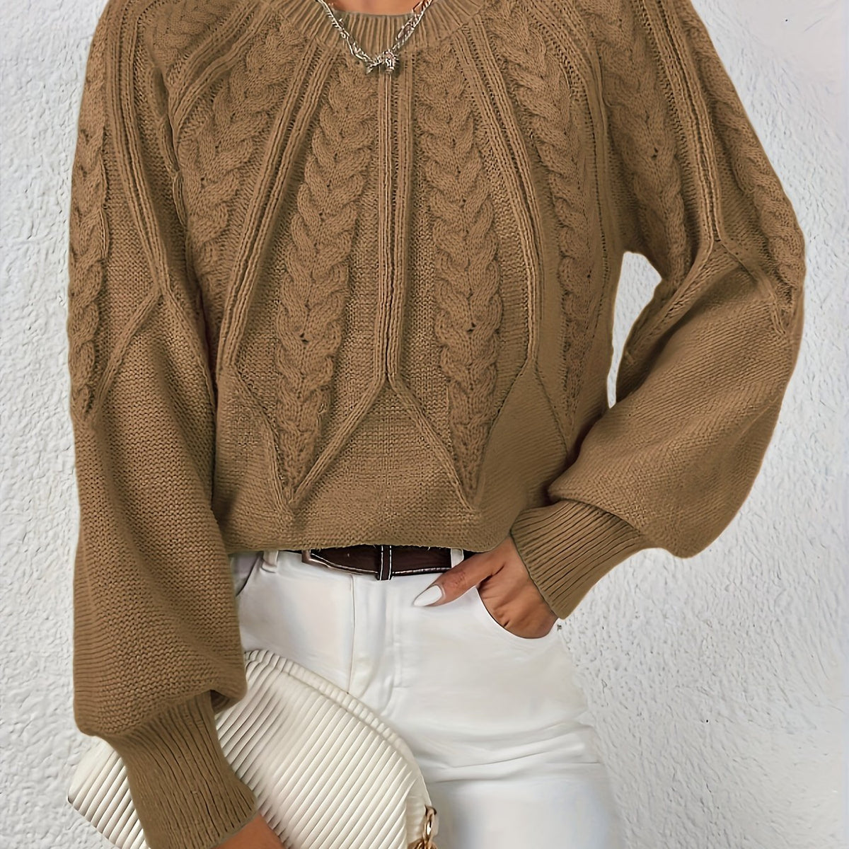 Women's Cable Knit Jumper with Balloon Sleeves — 11 Colors 6