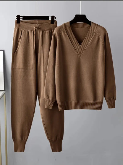 Women's Knit Loungewear Set V-Neck — Sweater & Jogger Pants 4