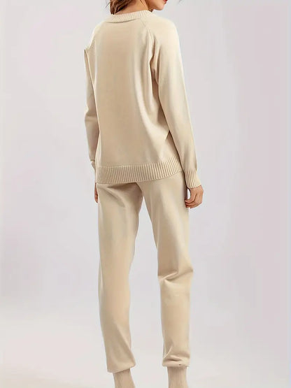 Women's Knit Loungewear Set V-Neck — Sweater & Jogger Pants 5