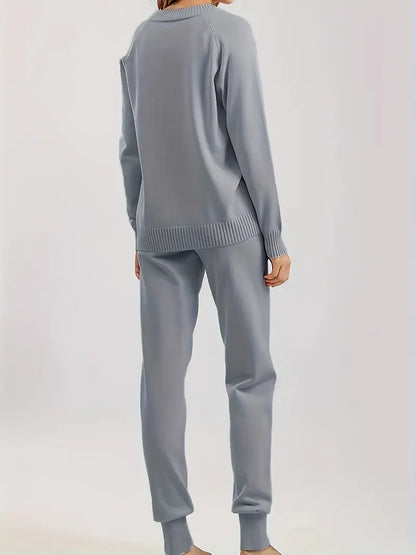 Women's Knit Loungewear Set V-Neck — Sweater & Jogger Pants 6
