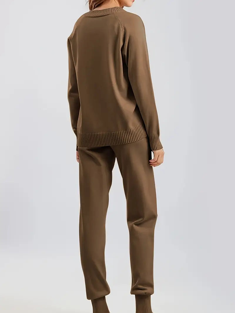 Women's Knit Loungewear Set V-Neck — Sweater & Jogger Pants 8