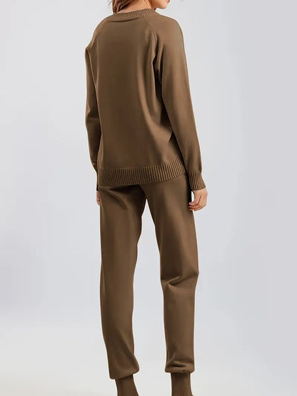 Women's Knit Loungewear Set V-Neck — Sweater & Jogger Pants 8