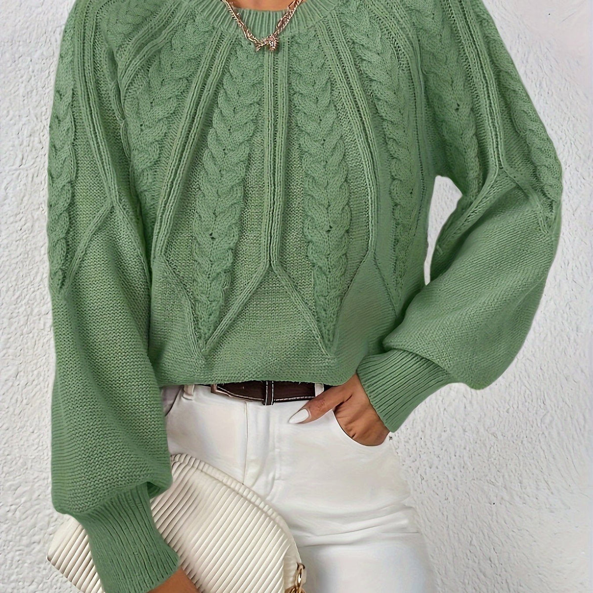 Women's Cable Knit Jumper with Balloon Sleeves — 11 Colors 1