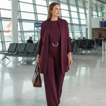 Women's 3-Piece Set Cardigan, Top & Trousers — Elegant Style 3