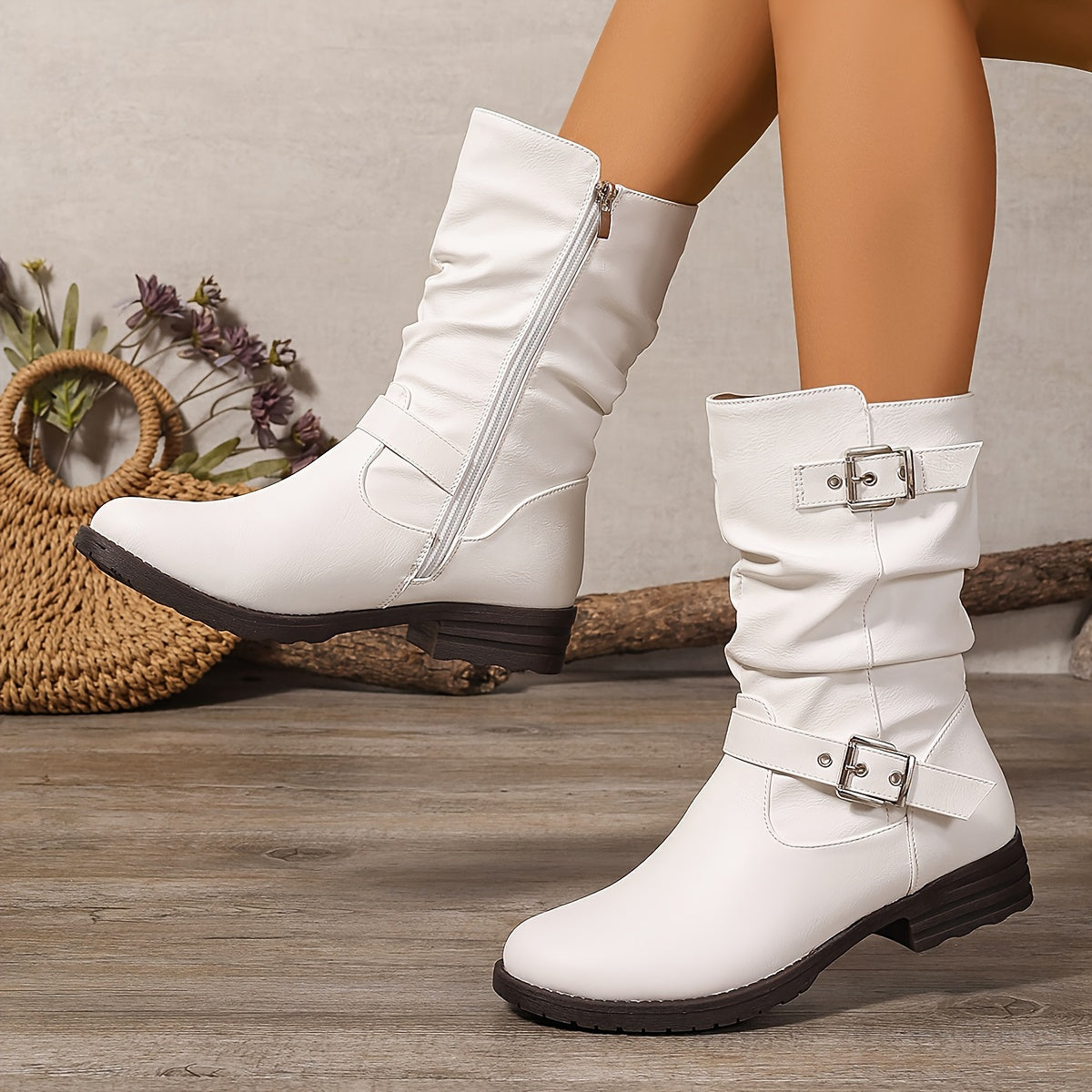 Slouchy Women's Buckle Boots with Block Heel — Winter Style 6