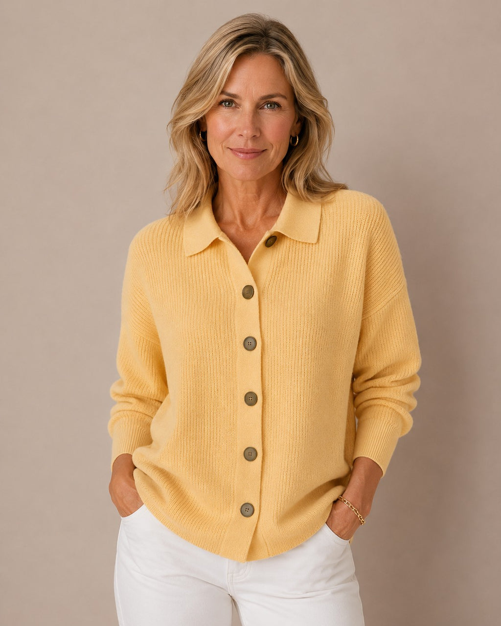 Jackyee – Damen – Feinstrick – Knopfleisten-Cardigan