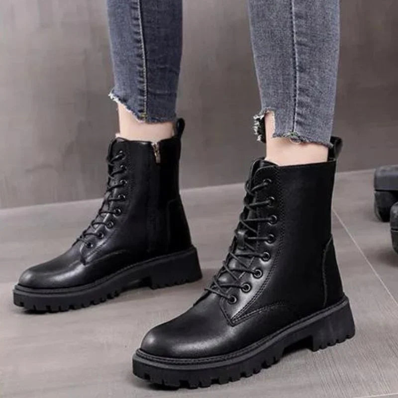 Women's Lace-Up Winter Ankle Boots — Side Zip Chunky Sole 1