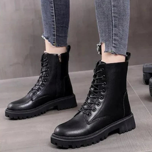Women's Lace-Up Winter Ankle Boots — Side Zip Chunky Sole 1