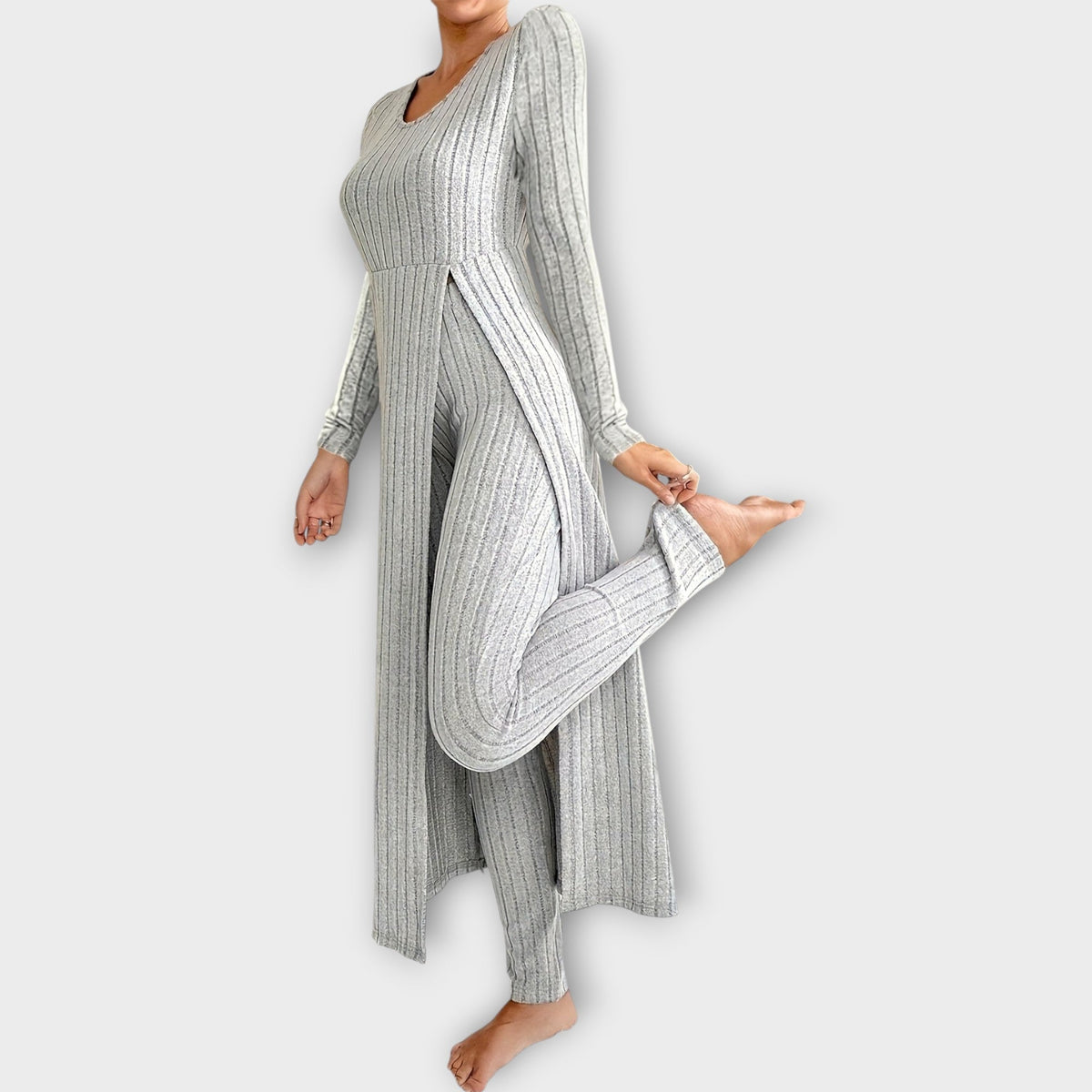 Women's Ribbed Knit Loungewear Set — Tunic & Leggings 1