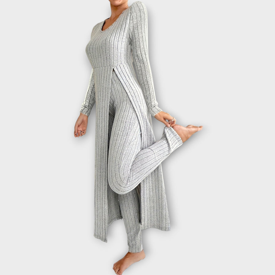 Bregild Damen Hausanzug Rippstrick-Set mit Tunika & Leggings