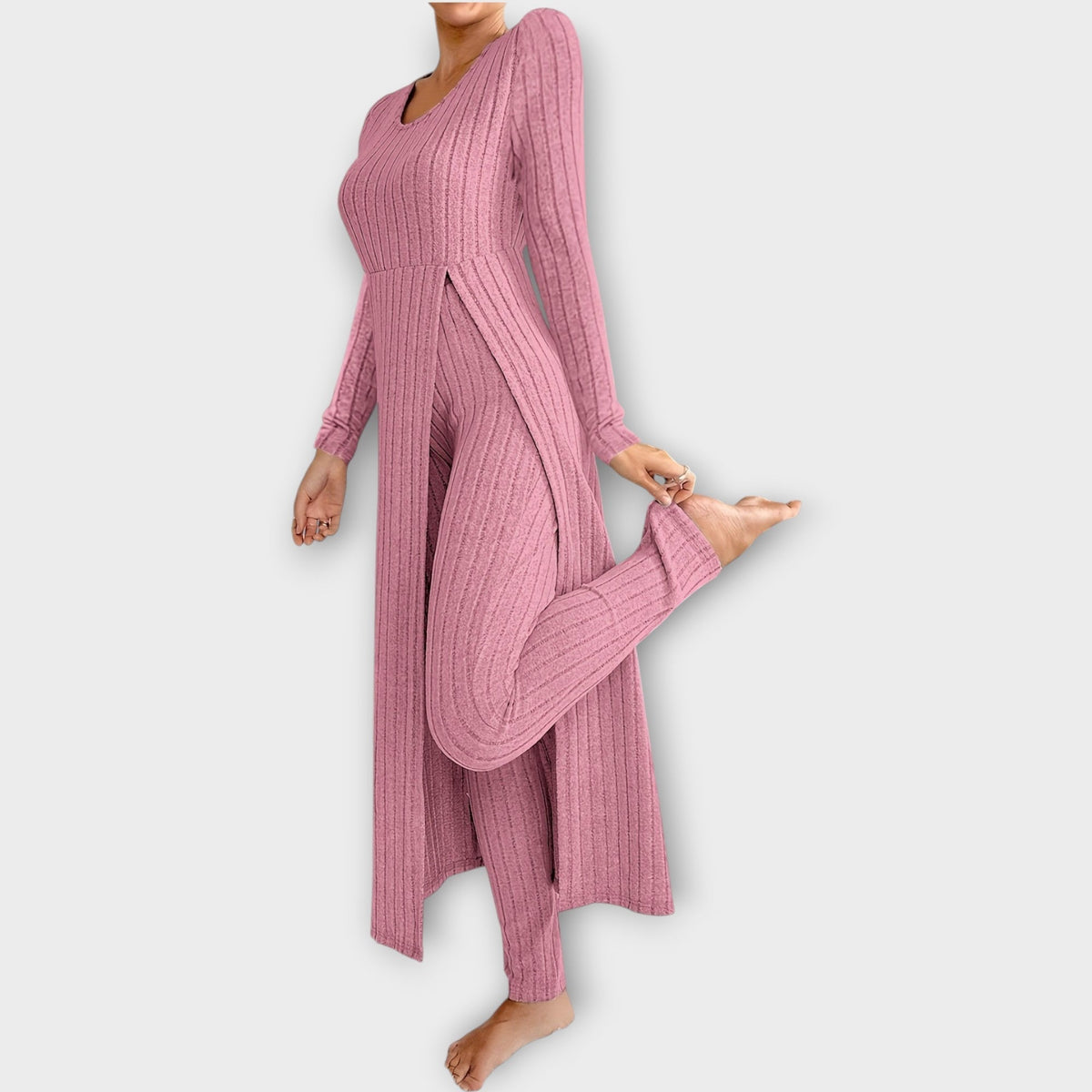 Women's Ribbed Knit Loungewear Set — Tunic & Leggings 12